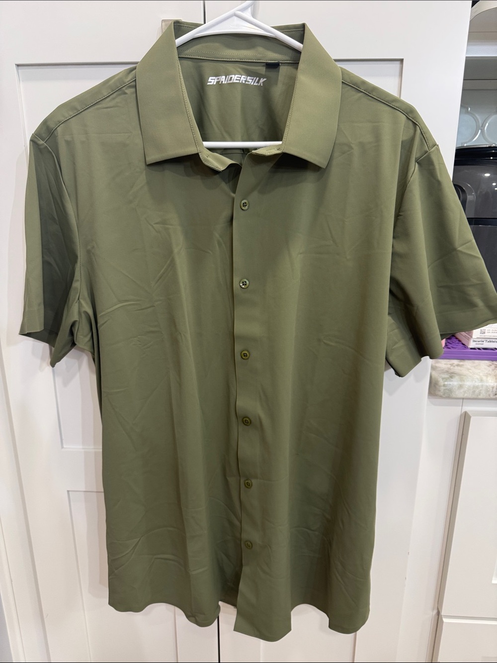 Spidersilk Men's Olive Short Sleeve Button-Down Shirt